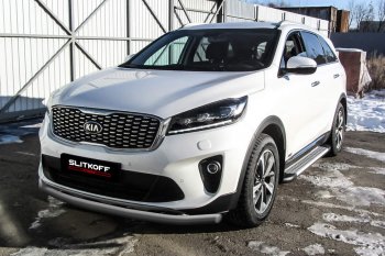 Защита переднего бампера Slitkoff (двойная, d57/42) KIA Sorento  UM/Prime (2018-2020) рестайлинг (Сталь с полимерным покрытием. Цвет: серебристый)