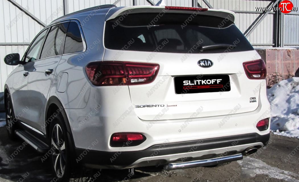 7 349 р. Защита заднего бампера Slitkoff (d57)  KIA Sorento  UM/Prime (2018-2020) рестайлинг (Нержавейка, Полированная)  с доставкой в г. Керчь