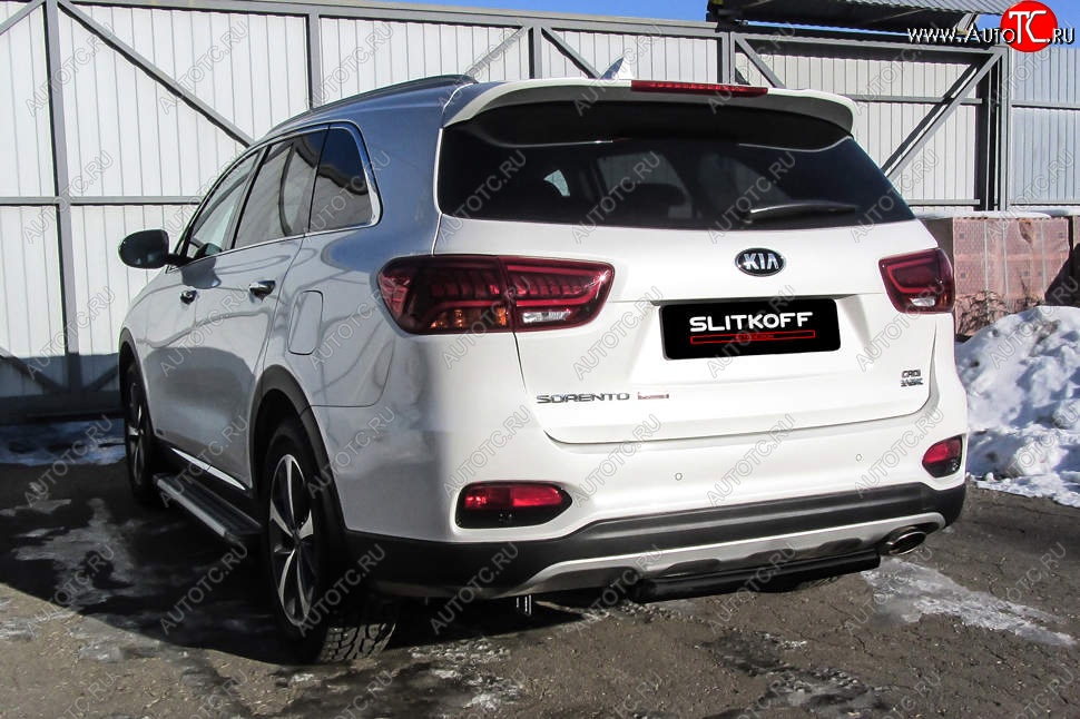 4 999 р. Защита заднего бампера Slitkoff (короткая, d57)  KIA Sorento  UM/Prime (2018-2020) рестайлинг (Сталь с полимерным покрытием. Цвет: чёрный)  с доставкой в г. Керчь