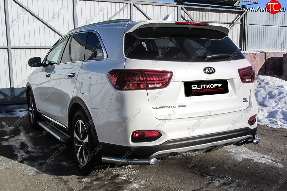 7 349 р. Защита заднего бампера Slitkoff (уголки, d57)  KIA Sorento  UM/Prime (2018-2020) рестайлинг (Нержавейка, Полированная)  с доставкой в г. Керчь