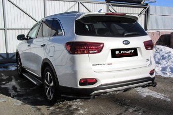 Защита заднего бампера Slitkoff (уголки, d57) KIA Sorento  UM/Prime (2018-2020) рестайлинг (Сталь с полимерным покрытием. Цвет: чёрный)