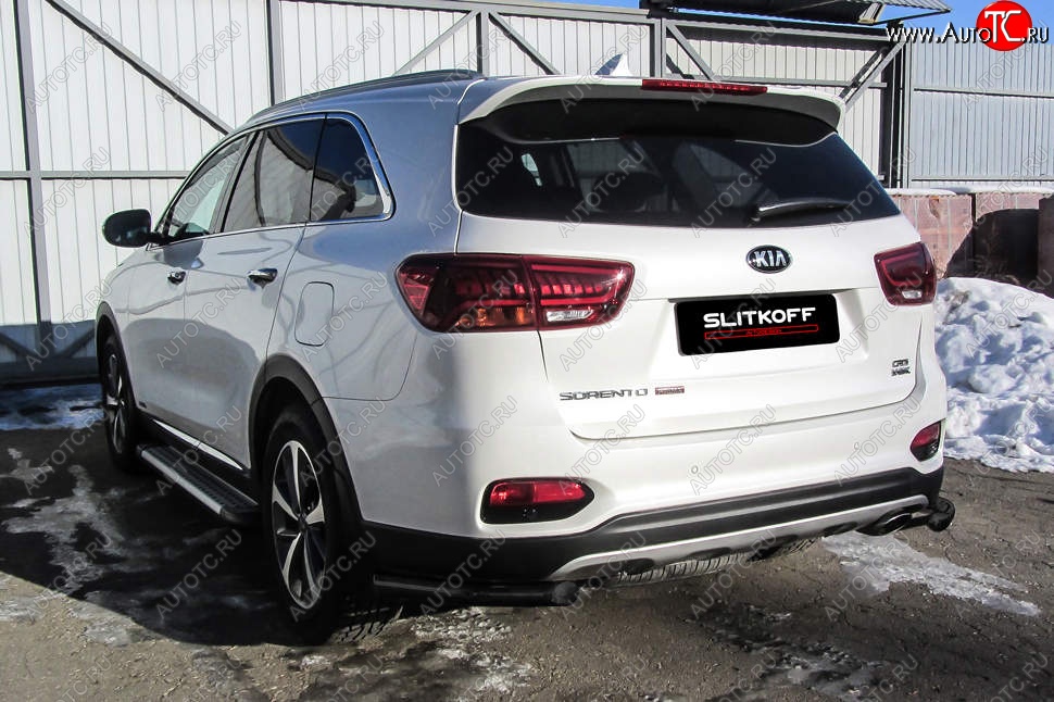 4 999 р. Защита заднего бампера Slitkoff (уголки, d57) KIA Sorento UM/Prime рестайлинг (2018-2020) (Сталь с полимерным покрытием. Цвет: чёрный)  с доставкой в г. Керчь