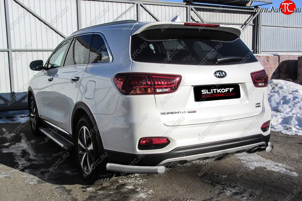 4 999 р. Защита заднего бампера Slitkoff (уголки, d57)  KIA Sorento  UM/Prime (2018-2020) рестайлинг (Сталь с полимерным покрытием. Цвет: серебристый)  с доставкой в г. Керчь