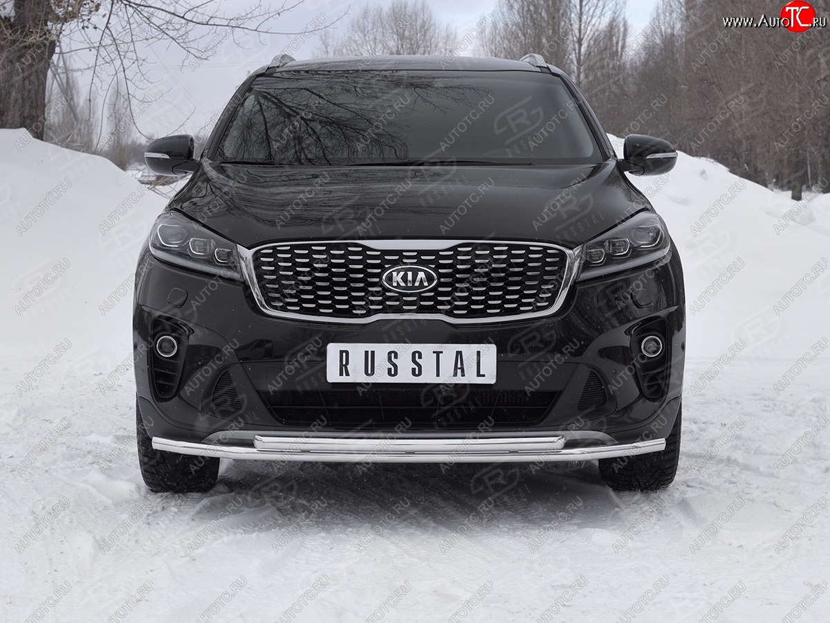 17 999 р. Защита переднего бампера (2 трубы Ø42 мм, нержавейка) SLITKOFF KIA Sorento UM/Prime рестайлинг (2018-2020)  с доставкой в г. Керчь