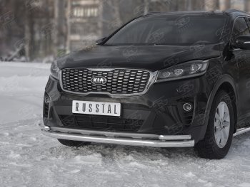 19 799 р. Защита переднего бампера (Ø 63/42 мм с углами, нержавейка) SLITKOFF KIA Sorento UM/Prime рестайлинг (2018-2020)  с доставкой в г. Керчь. Увеличить фотографию 4