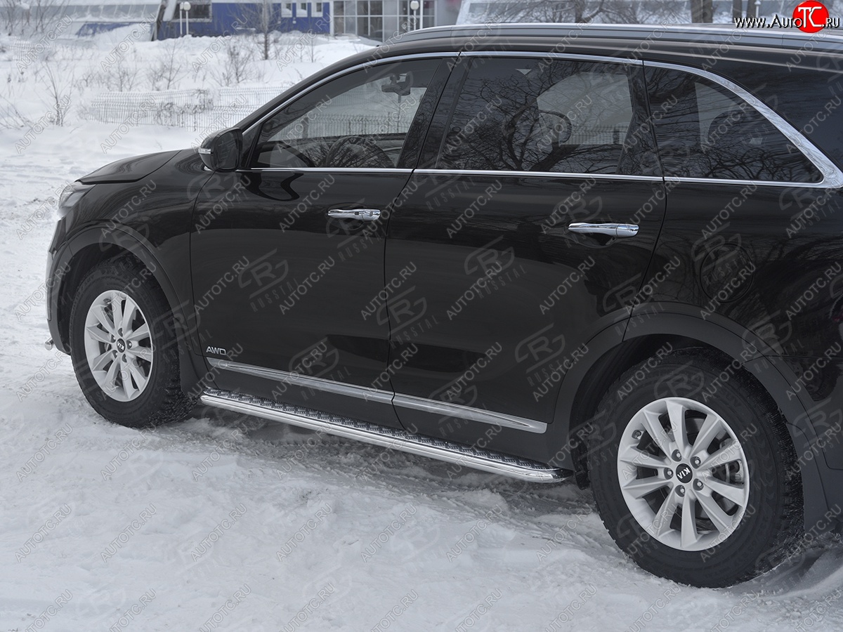 24 649 р. Порожки для ног SLITKOFF (Ø42 мм)  KIA Sorento  UM/Prime (2018-2020) рестайлинг (Лист алюминиевый, труба - нержавейка)  с доставкой в г. Керчь