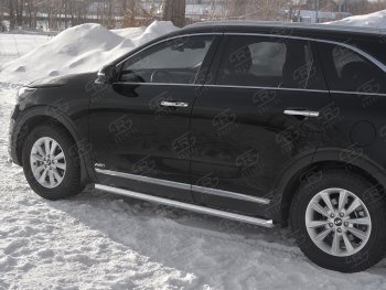 Защита порогов (Ø63 мм, нежавейка) SLITKOFF KIA Sorento  UM/Prime (2018-2020) рестайлинг (Металлические торцы под 45°)