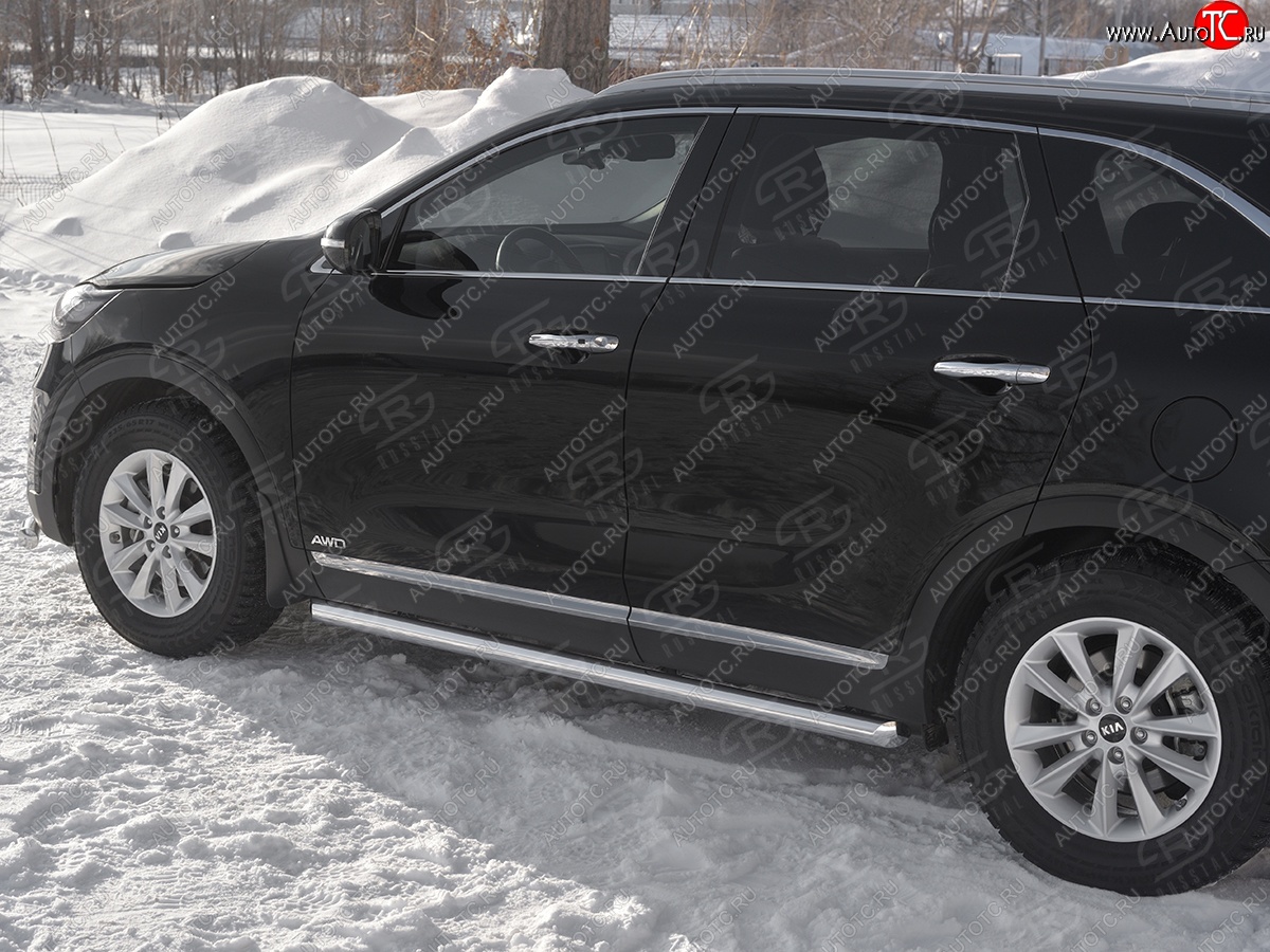 19 999 р. Защита порогов (Ø63 мм, нежавейка) SLITKOFF  KIA Sorento  UM/Prime (2018-2020) рестайлинг (Металлические торцы под 45°)  с доставкой в г. Керчь
