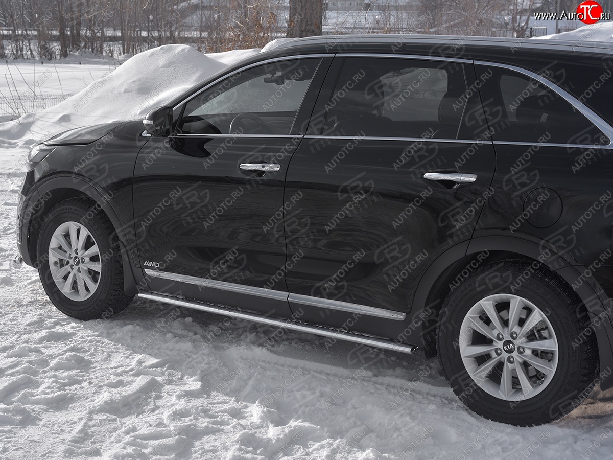 13 299 р. Защита порогов (Ø75x42 мм с проступью, нержавейка) Russtal KIA Sorento UM/Prime рестайлинг (2018-2020)  с доставкой в г. Керчь