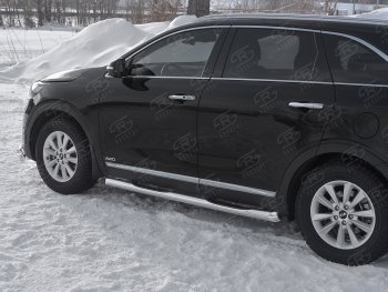 Защита порогов (Ø76 мм с проступью, нержавейка) SLITKOFF KIA Sorento  UM/Prime (2018-2020) рестайлинг (Металлические торцы под 45°)