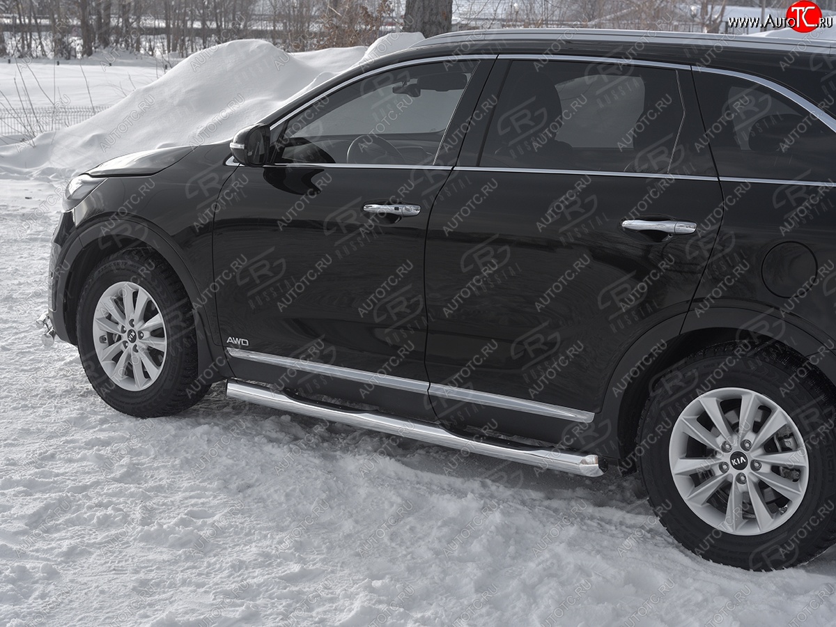 24 549 р. Защита порогов (Ø76 мм с проступью, нержавейка) SLITKOFF  KIA Sorento  UM/Prime (2018-2020) рестайлинг (Металлические торцы под 45°)  с доставкой в г. Керчь