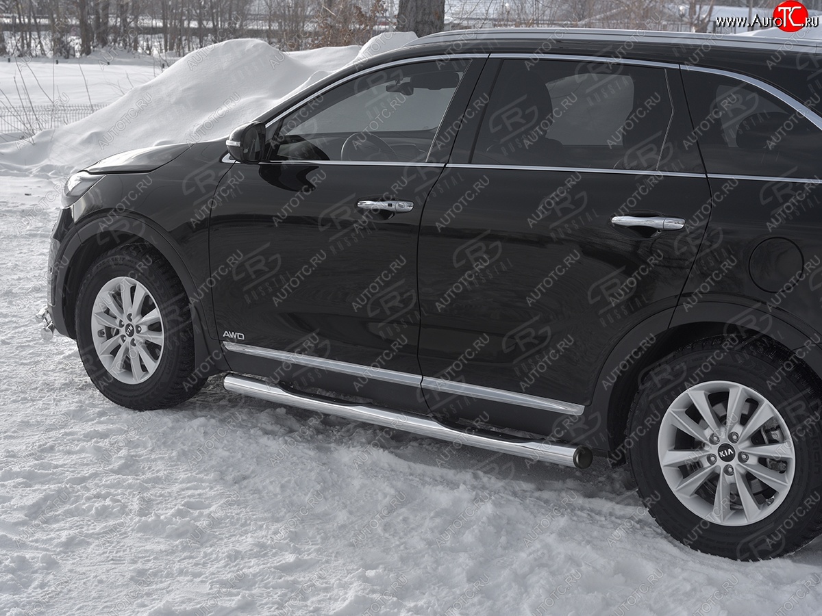 22 549 р. Защита порогов (Ø76 мм с проступью, нержавейка) SLITKOFF KIA Sorento UM/Prime рестайлинг (2018-2020) (С пластиковыми заглушками на торцах)  с доставкой в г. Керчь