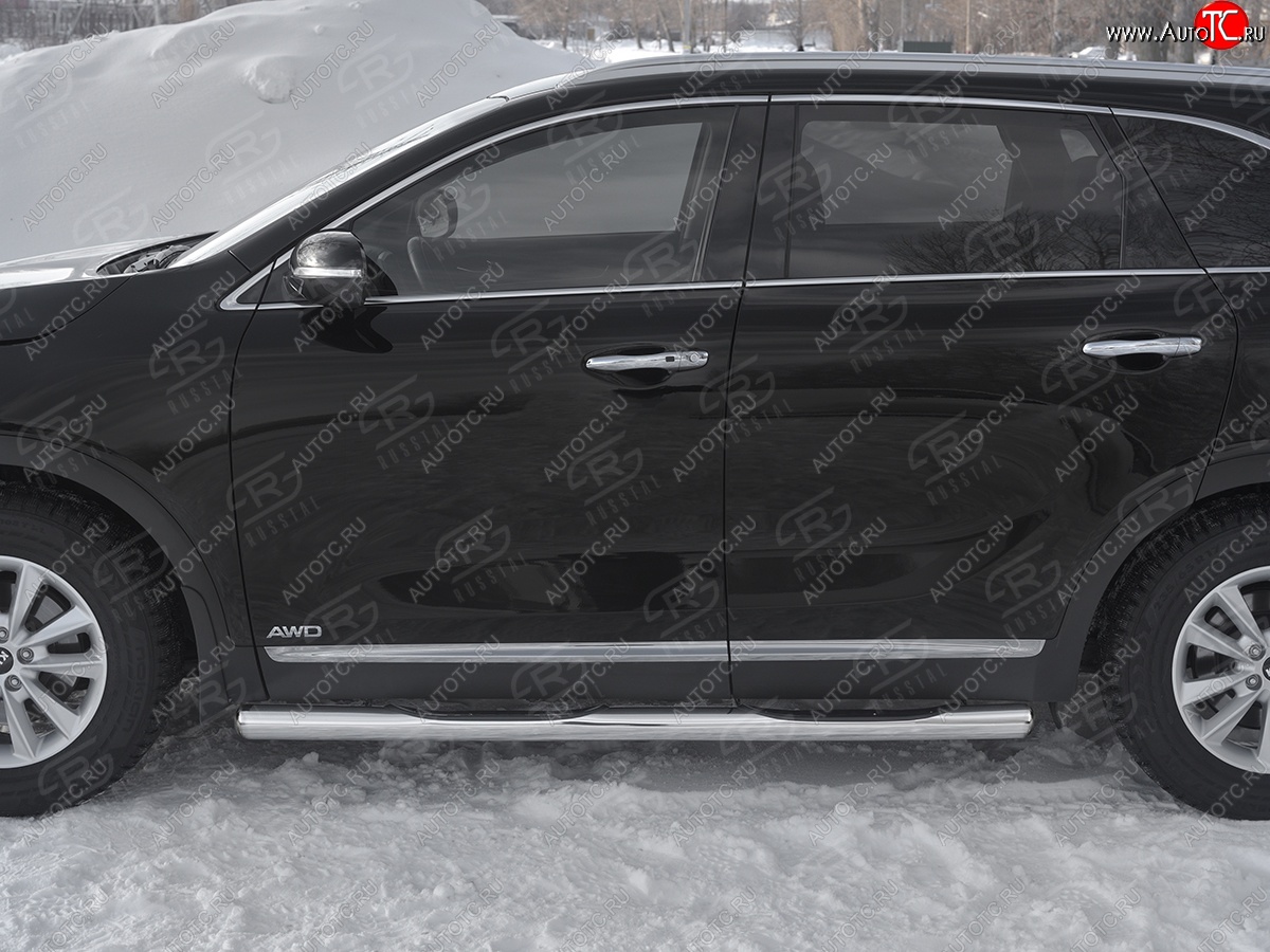 24 549 р. Защита порогов (Ø76 мм с проступью, нержавейка) SLITKOFF  KIA Sorento  UM/Prime (2018-2020) рестайлинг (Металлические торцы под 90°)  с доставкой в г. Керчь