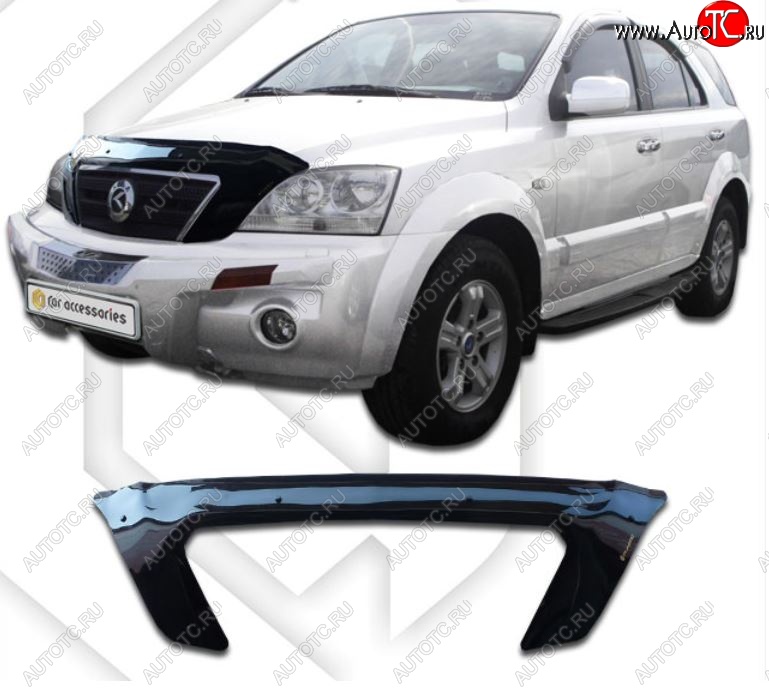 2 899 р. Дефлектор капота CA-Plastiс exclusive KIA Sorento BL дорестайлинг (2002-2006) (Classic черный, Без надписи)  с доставкой в г. Керчь