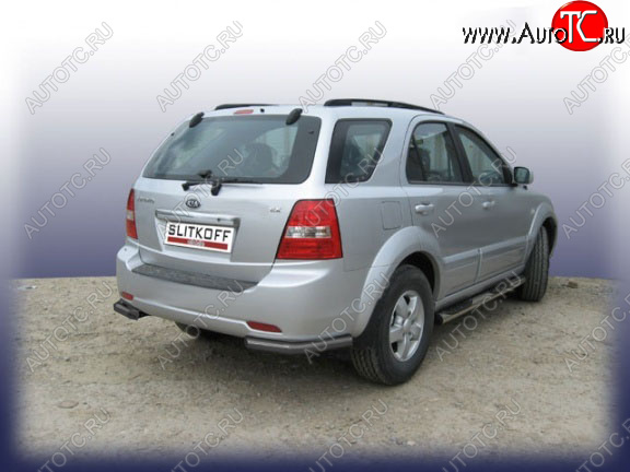 4 999 р. Защита заднего бампера Slitkoff (Ø 57 мм, уголки) KIA Sorento BL дорестайлинг (2002-2006) (Сталь с полимерным покрытием. Цвет: черный)  с доставкой в г. Керчь