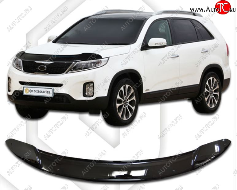 2 199 р. Дефлектор капота CA-Plastiс KIA Sorento XM рестайлинг (2012-2015) (серия Classic черный, Без надписи)  с доставкой в г. Керчь