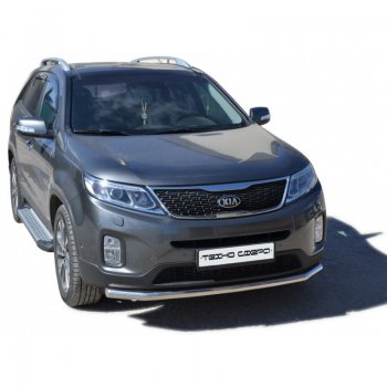 Защита переднего бампера ТехноСфера (Техно Сфера) (нержавейка, d63.5 mm) KIA Sorento  XM (2012-2015) рестайлинг