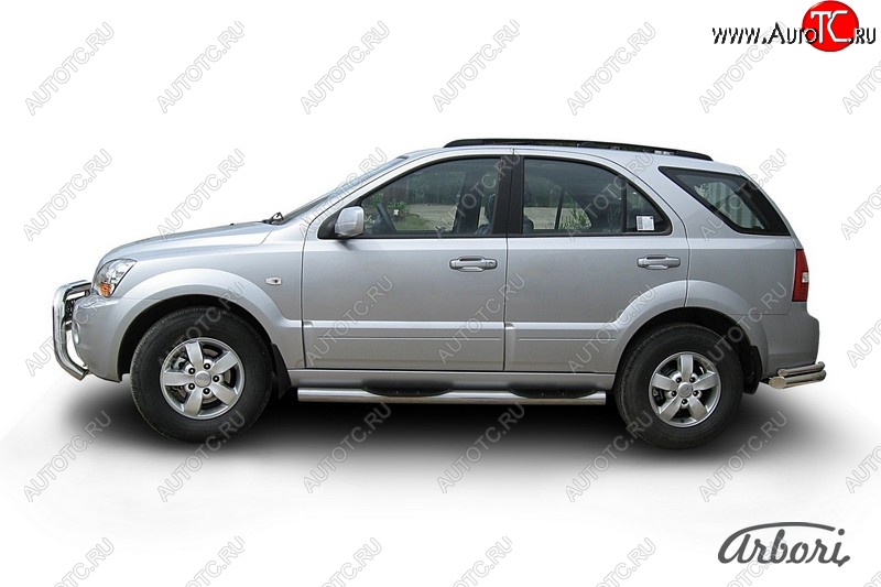 14 579 р. Защита штатных порогов Arbori (с проступью, нержавейка, d76 mm). KIA Sorento BL рестайлинг (2006-2010)  с доставкой в г. Керчь