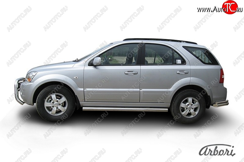 12 509 р. Защита штатных порогов Arbori (нержавейка, d76 mm). KIA Sorento BL рестайлинг (2006-2010)  с доставкой в г. Керчь