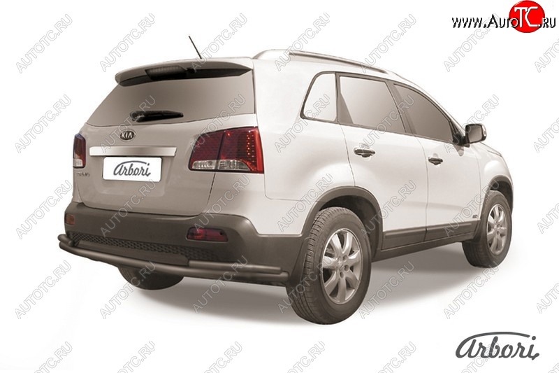 9 170 р. Защита заднего бампера Arbori (уголки, черная, 2 трубы d57 и 42 mm). KIA Sorento XM дорестайлинг (2009-2012)  с доставкой в г. Керчь