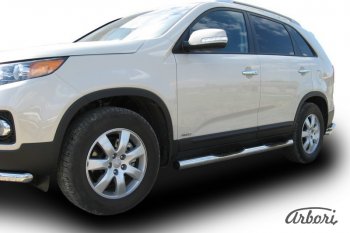 15 749 р. Защита штатных порогов Arbori (с проступью, нержавейка, d76 mm). KIA Sorento XM дорестайлинг (2009-2012)  с доставкой в г. Керчь. Увеличить фотографию 3