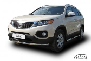 12 149 р. Защита переднего бампера Arbori (радиусная, нержавейка, 1 труба d57 mm). KIA Sorento XM дорестайлинг (2009-2012)  с доставкой в г. Керчь. Увеличить фотографию 2