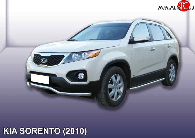 15 499 р. Фигурная защита переднего бампера диаметром 57 мм Slitkoff  KIA Sorento  XM (2009-2012) дорестайлинг (Нержавейка, Полированная)  с доставкой в г. Керчь