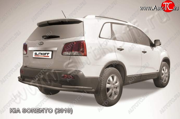 11 649 р. Защита заднего бампера из труб d57+d42 Slitkoff (с уголками)  KIA Sorento  XM (2009-2012) дорестайлинг (Цвет: серебристый)  с доставкой в г. Керчь