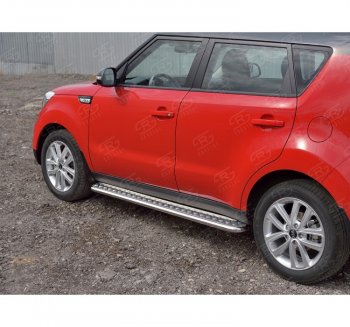 Широкая защита порогов с трубой диаметром 42 мм SLITKOFF v2 KIA Soul PS дорестайлинг (2014-2016)