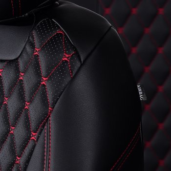 10 899 р. Чехлы для сидений Lord Autofashion Байрон (экокожа, раздельная спинка, 3 Г-образных подголовника) KIA Soul PS дорестайлинг (2014-2016) (Черный, вставка черная, строчка красная)  с доставкой в г. Керчь. Увеличить фотографию 5
