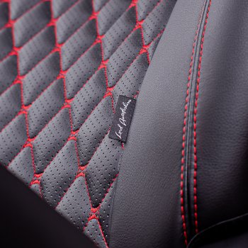 10 899 р. Чехлы для сидений Lord Autofashion Байрон (экокожа, раздельная спинка, 3 Г-образных подголовника) KIA Soul PS дорестайлинг (2014-2016) (Черный, вставка черная, строчка красная)  с доставкой в г. Керчь. Увеличить фотографию 7