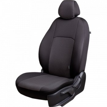 Чехлы сидений Lord Autofashion Дублин (жаккард, 60/40, раздельная задняя спинка, 3Г-образ. подголовника) KIA Soul  PS (2014-2019) дорестайлинг, рестайлинг (Чёрный, стежок серый)