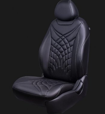 Чехлы для сидений Lord Autofashion Байрон ЖУК (экокожа, спинка 60/40, 3 Г-образных подголовника) KIA Soul  SK3 (2018-2022) (Черный, вставка черная, строчка серая)