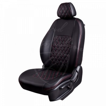 Чехлы для сидений Lord Autofashion Турин Ромб (экокожа) KIA Soul  SK3 (2018-2022) (Черный, вставка черная, строчка красная)