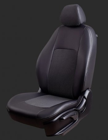 Чехлы для сидений Lord Autofashion Турин (экокожа/жаккард, спинка 60/40, 3 П-образных подголовника) KIA Spectra (2000-2009) (Черный, вставка Тома Серый)