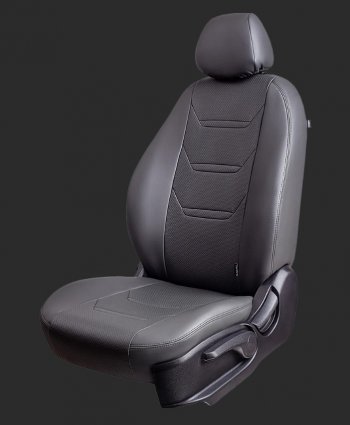 Чехлы для сидений Lord Autofashion Турин 2 (экокожа, спинка 60/40, 3 П-образных подголовника) KIA Spectra (2000-2009) (Серый, вставка серая/серая, строчка серая)