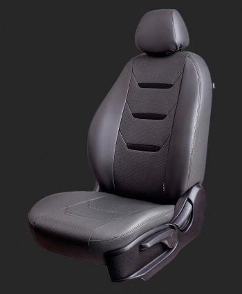 Чехлы для сидений Lord Autofashion Турин 2 (экокожа) KIA Spectra (2000-2009) (Серый, вставка серая/черная, строчка черная)