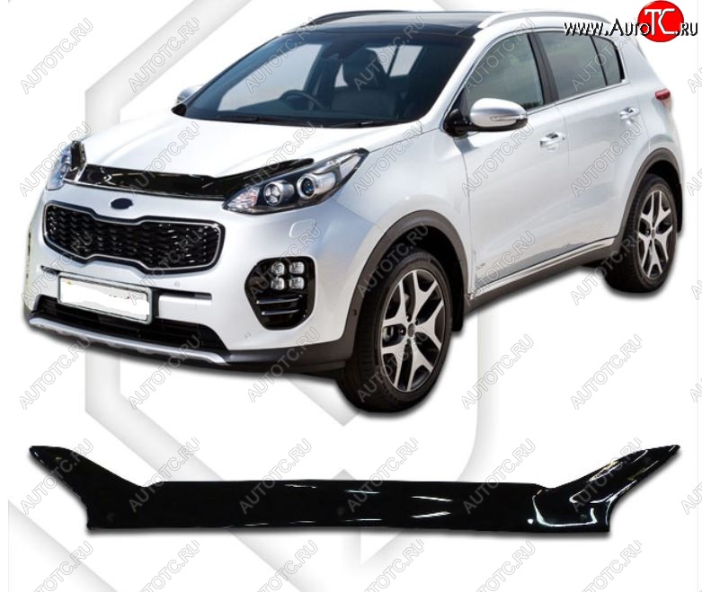2 079 р. Дефлектор капота CA-Plastiс  KIA Sportage  4 QL (2016-2022) дорестайлинг, рестайлинг (Classic черный, Без надписи)  с доставкой в г. Керчь