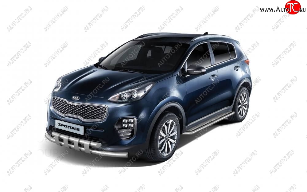 24 449 р. Порожки для ног из трубы Ø51 с алюминиевой площадкой Petroil Tuning  KIA Sportage  4 QL (2016-2022) дорестайлинг, рестайлинг (Нержавеющая полированная сталь)  с доставкой в г. Керчь
