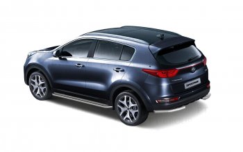 24 449 р. Порожки для ног из трубы Ø51 с алюминиевой площадкой Petroil Tuning  KIA Sportage  4 QL (2016-2022) дорестайлинг, рестайлинг (Нержавеющая полированная сталь)  с доставкой в г. Керчь. Увеличить фотографию 2