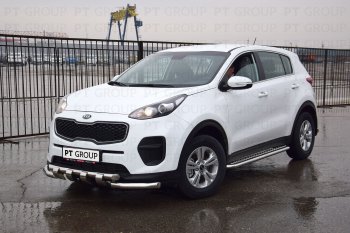 24 449 р. Порожки для ног из трубы Ø51 с алюминиевой площадкой Petroil Tuning  KIA Sportage  4 QL (2016-2022) дорестайлинг, рестайлинг (Нержавеющая полированная сталь)  с доставкой в г. Керчь. Увеличить фотографию 3
