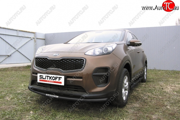 7 549 р. Защита переднего бампера из трубы d42 Slitkoff (с надписью )  KIA Sportage  4 QL (2016-2018) дорестайлинг (Цвет: серебристый)  с доставкой в г. Керчь