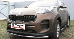Одинарная защита переднего бампера диаметром 42 мм с надписью Slitkoff KIA Sportage  4 QL (2016-2018) дорестайлинг