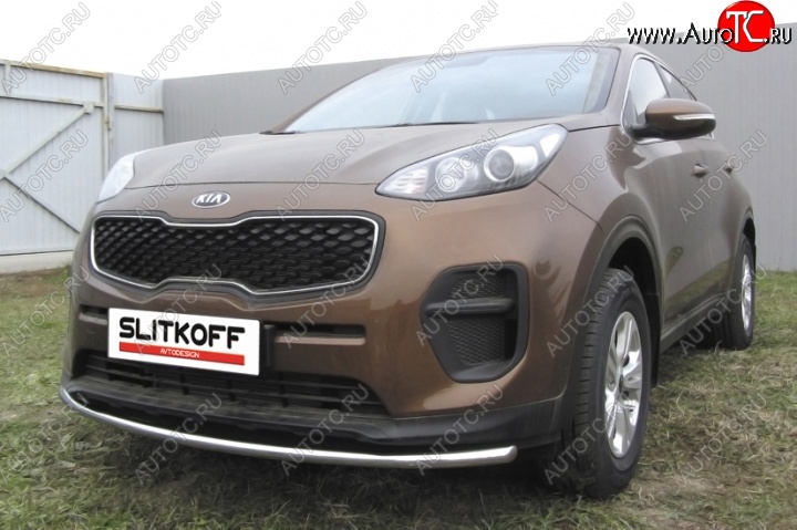 11 949 р. Одинарная защита переднего бампера диаметром 42 мм Slitkoff  KIA Sportage  4 QL (2016-2018) дорестайлинг (Нержавейка, Полированная)  с доставкой в г. Керчь