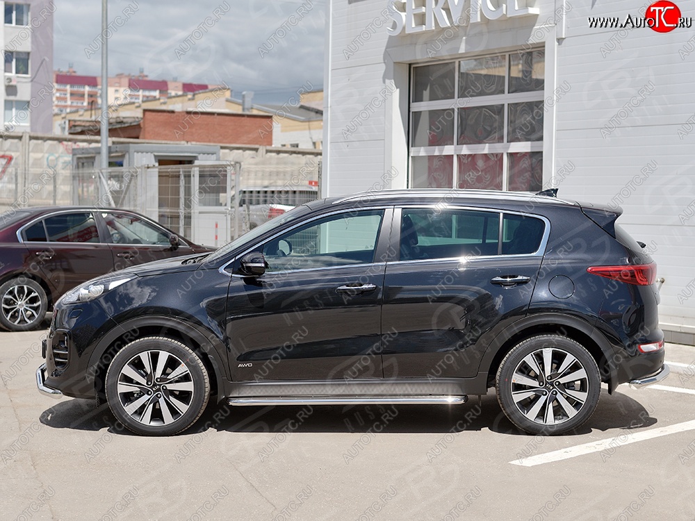 35 549 р. Порожки для ног (Ø42) SLITKOFF  KIA Sportage  4 QL (2016-2018) дорестайлинг (лист - нержавейка, профиль - нержавейка)  с доставкой в г. Керчь