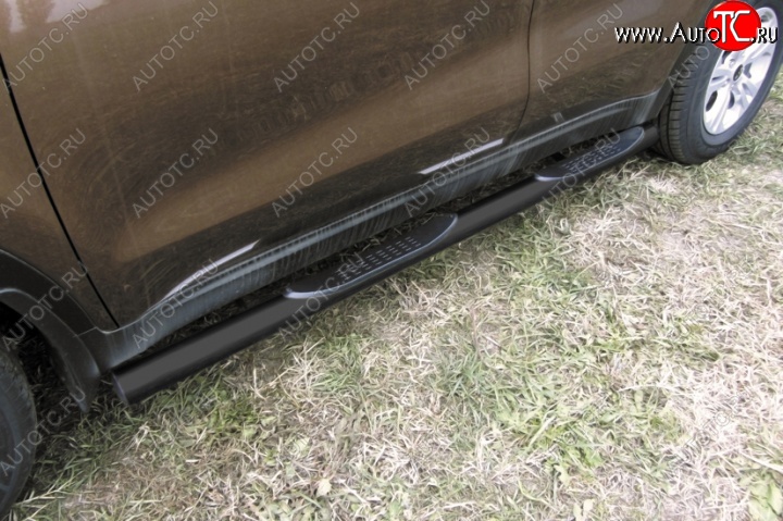 12 999 р. Защита порогов из труб d76 Slitkoff (с проступью)  KIA Sportage  4 QL (2016-2018) дорестайлинг (Цвет: серебристый)  с доставкой в г. Керчь