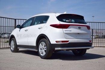 16 989 р. Защита заднего бампера PT GROUP одинарная Ø63мм (НПС) KIA Sportage 2016-2018)  KIA Sportage  4 QL (2016-2018) дорестайлинг (Нержавеющая полированная сталь)  с доставкой в г. Керчь. Увеличить фотографию 2