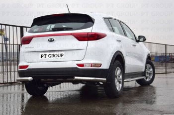 Защита заднего бампера Petroil Tuning (уголки, d63) KIA Sportage  4 QL (2016-2018) дорестайлинг (Нержавеющая полированная сталь)