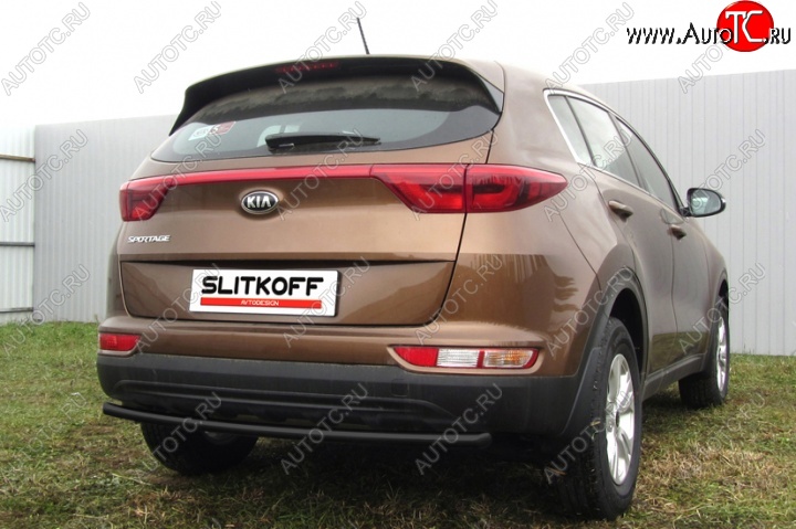3 199 р. Защита заднего бампера из трубы d42 Slitkoff (короткая)  KIA Sportage  4 QL (2016-2018) дорестайлинг (Цвет: серебристый)  с доставкой в г. Керчь