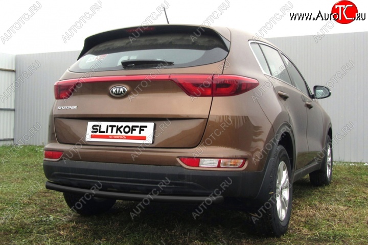 3 299 р. Защита заднего бампера из трубы d57 Slitkoff (радиусная)  KIA Sportage  4 QL (2016-2018) дорестайлинг (Цвет: серебристый)  с доставкой в г. Керчь